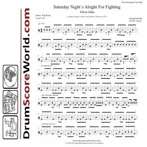 Elton John - Saturday Night's Alright...- Drum Sheet + Play-Along Track